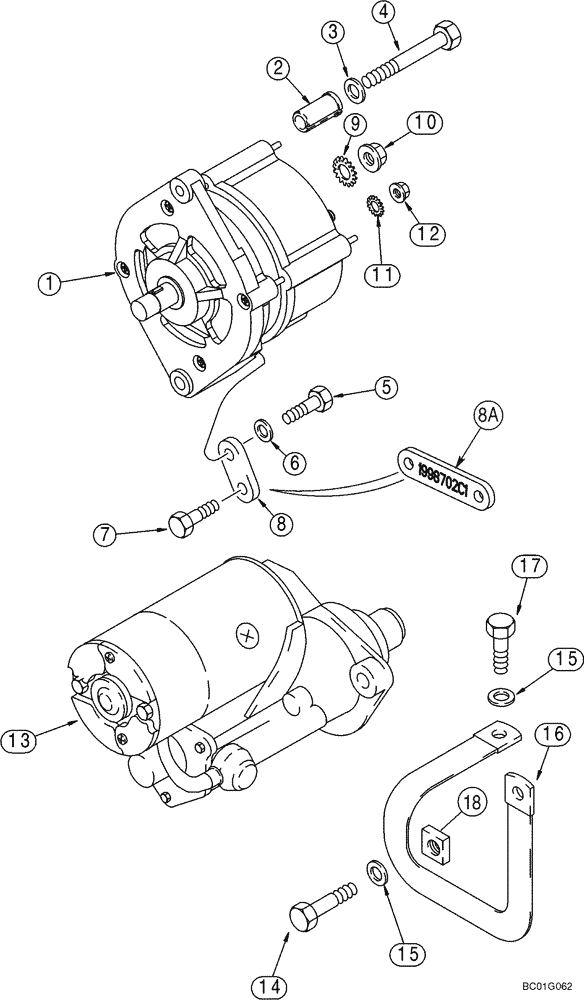 Схема запчастей Case 60XT - (04-03) - MOUNTING - STARTER AND ALTERNATOR (04) - ELECTRICAL SYSTEMS