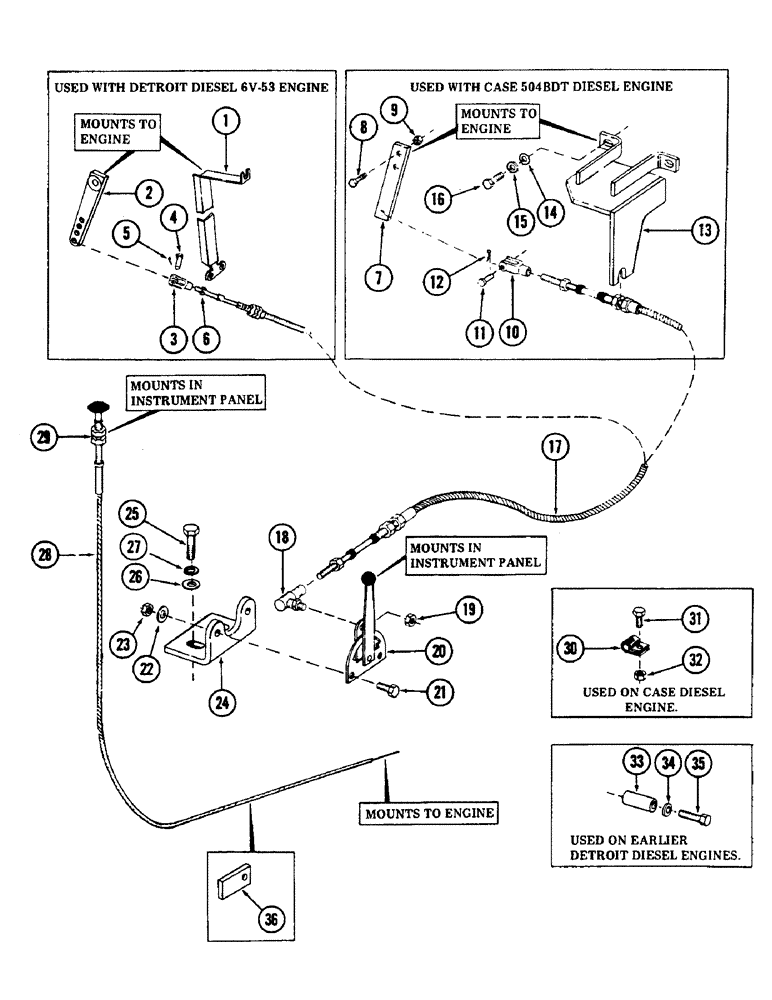 Схема запчастей Case 50 - (062) - THROTTLE AND SHUT-OFF CONTROL CABLES, (S/N 6279926 AND AFTER (10) - ENGINE