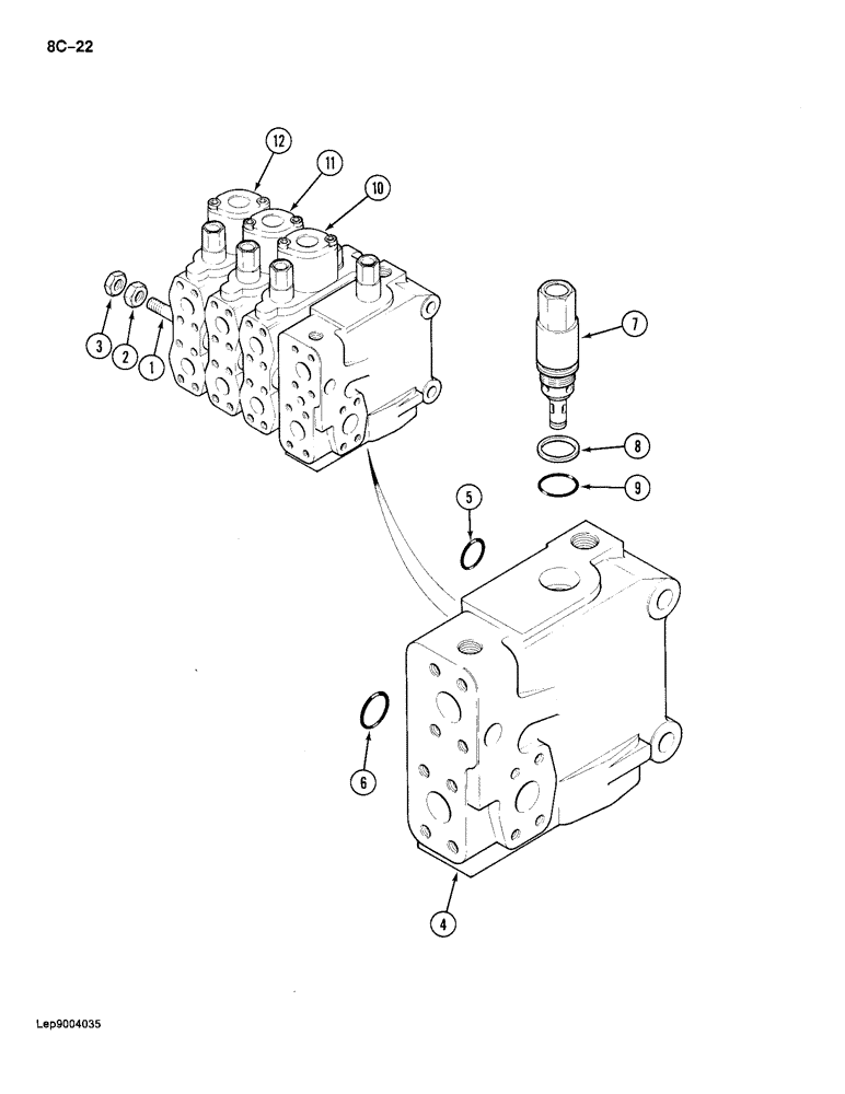 Схема запчастей Case 688 - (8C-22) - ATTACHMENT CONTROL VALVE, P.I.N. FROM 11654 AND AFTER (08) - HYDRAULICS