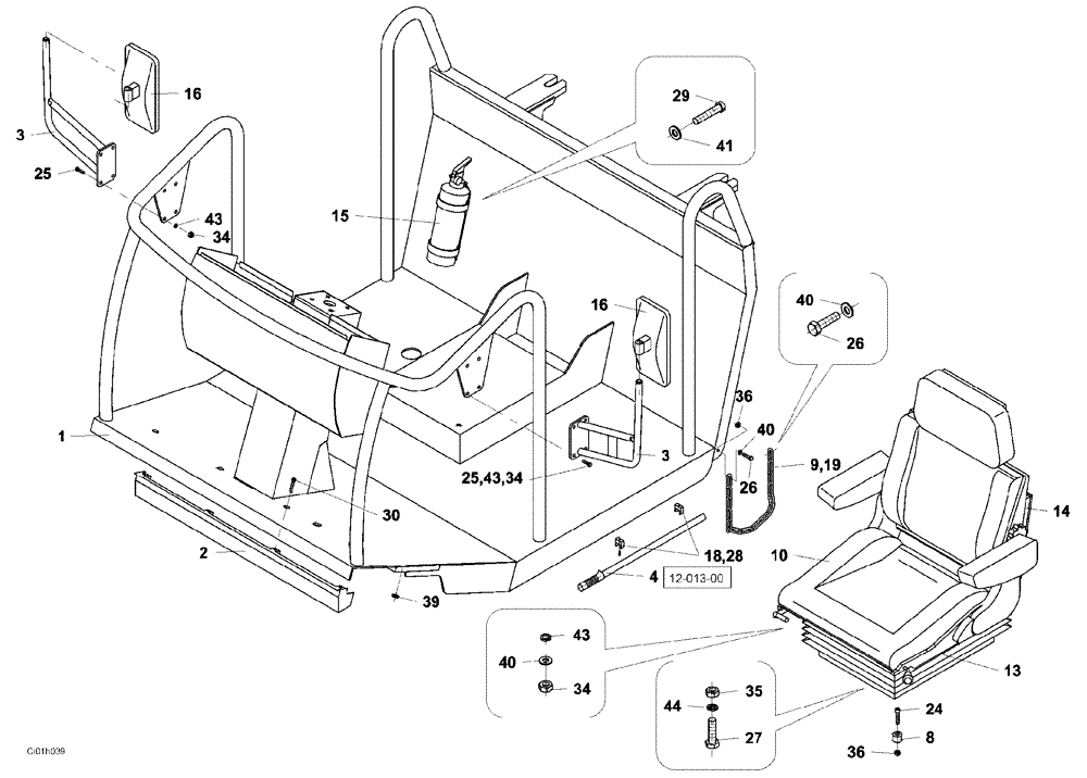 Схема запчастей Case SV228 - (12-022-00[01]) - OPERATORS COMPARTMENT (12) - Chassis/Attachments