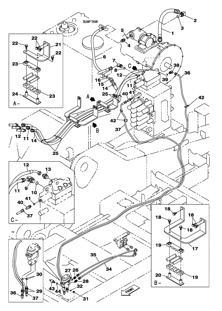 Схема запчастей Case CX300C - (08-044-00[01]) - HYDRAULIC CIRCUIT - SMALL FLOW (08) - HYDRAULICS