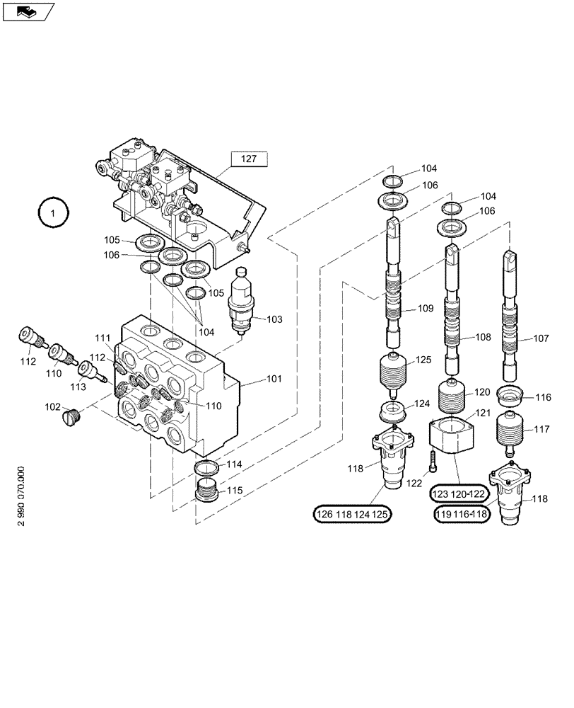 Схема запчастей Case 21E - (23.611[2772917000]) - CONTROL BLOCK MOUNTING PARTS (35) - HYDRAULIC SYSTEMS