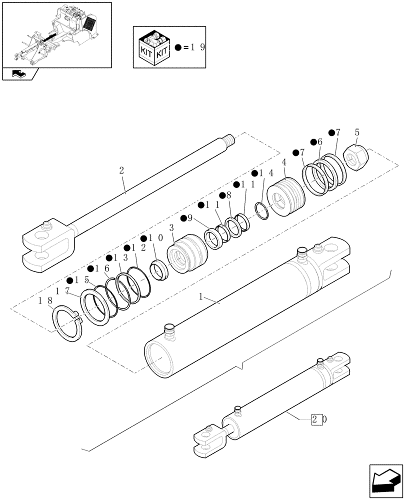 Схема запчастей Case 21E - (1.88.03) - STEERING CYLINDER (04) - FRONT AXLE