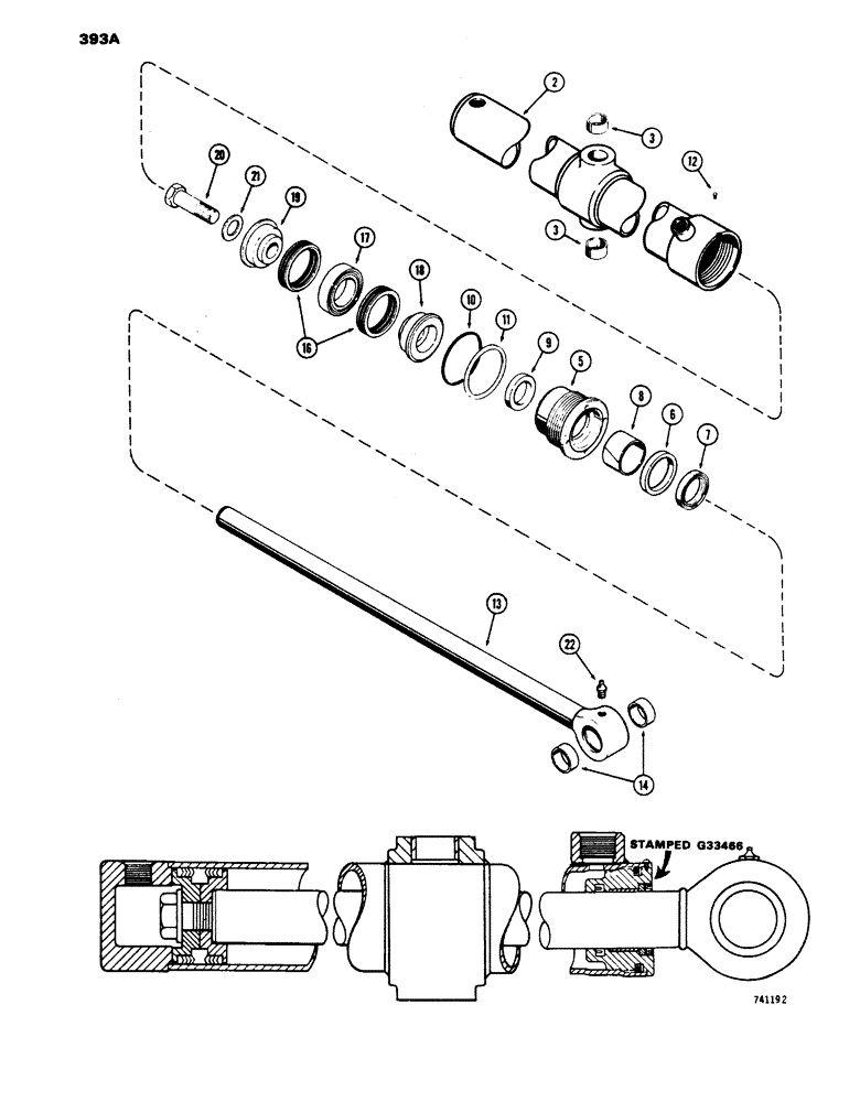 Схема запчастей Case 450 - (393A) - G33466 RIPPER CYLINDER, GLAND IS STAMPED WITH CYLINDER PART (07) - HYDRAULIC SYSTEM