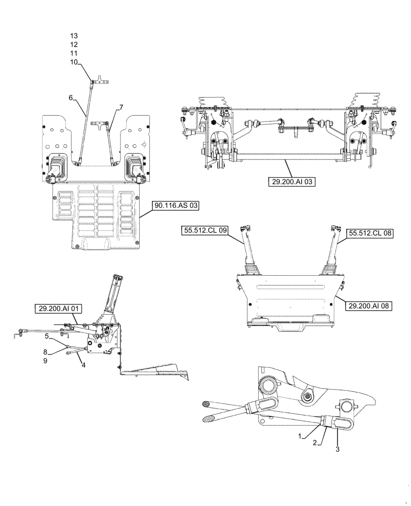 Схема запчастей Case TR320 - (29.200.AI[04]) - HAND CONTROLS, LG FRAME SERVO (SR220-SV300,TR320,TV380) (29) - HYDROSTATIC DRIVE