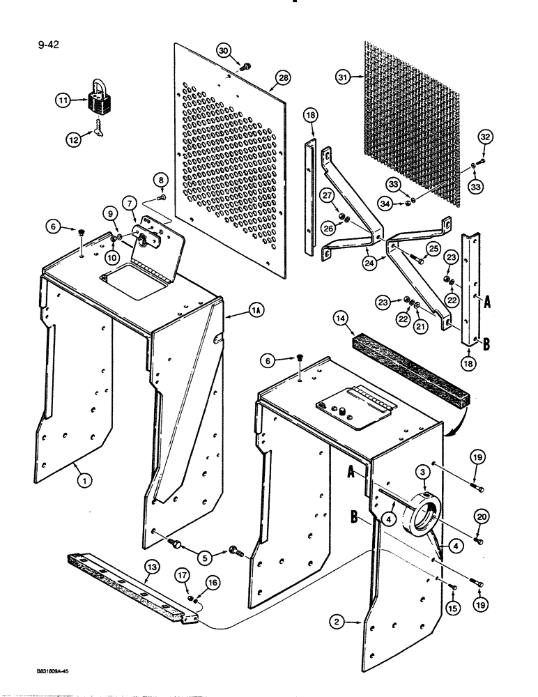 Схема запчастей Case 455C - (9-42) - RADIATOR SHROUD, GRILLE, AND SCREEN (09) - CHASSIS/ATTACHMENTS