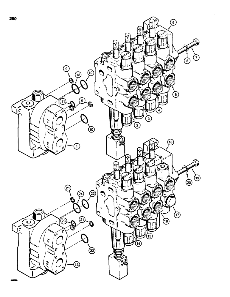 Схема запчастей Case 855C - (250) - R40890 FOUR SPOOL CONTROL VALVE, LOADER WITH RIPPER AND CLAM BUCKET (07) - HYDRAULIC SYSTEM