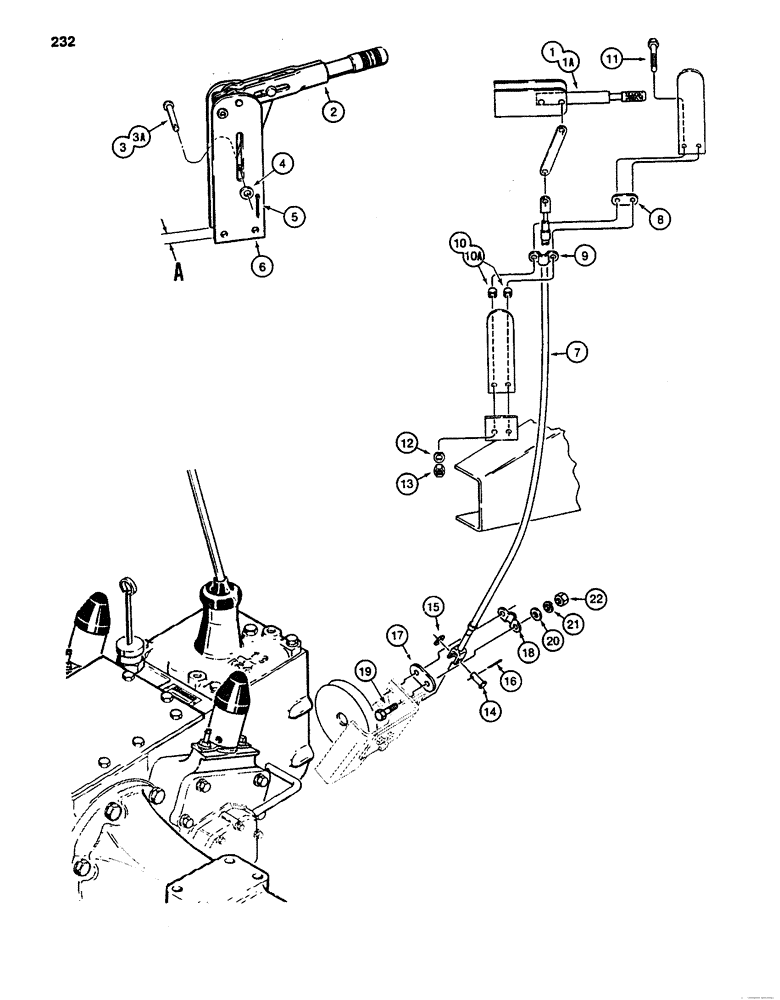 Схема запчастей Case 480D - (232) - PARKING BRAKE, USED ON TRANSAXLE S/N 16270319 AND AFTER (33) - BRAKES & CONTROLS