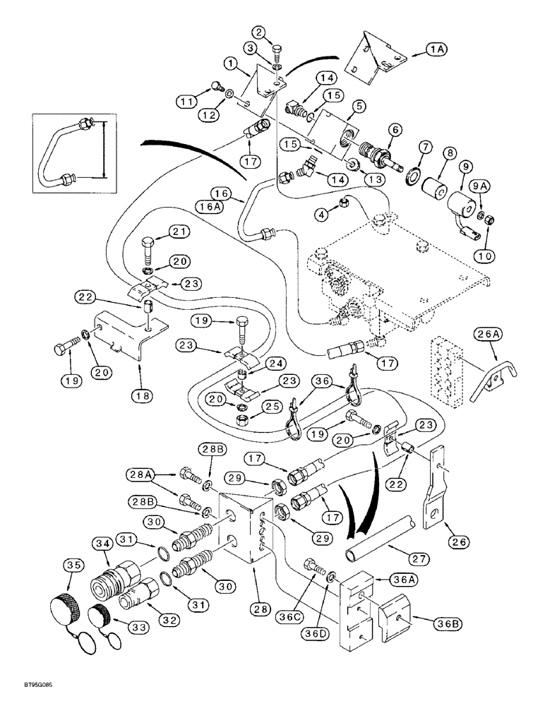 Схема запчастей Case 580L - (8-042) - BACKHOE AUXILIARY HYDRAULICS, AUXILIARY VALVE TO QUICK DISCONNECT COUPLINGS (08) - HYDRAULICS