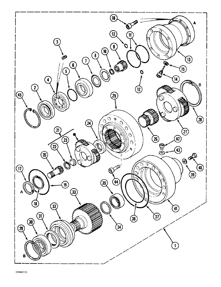 Схема запчастей Case 688BCK - (6-10) - SWING REDUCTION GEAR, 688B CK (120301-) (03) - TRANSMISSION