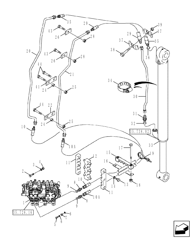 Схема запчастей Case 580SM - (35.738.02[01]) - HYDRAULICS - CYLINDER, BACKHOE BUCKET (MODELS WITHOUT EXTENDABLE DIPPER) (35) - HYDRAULIC SYSTEMS