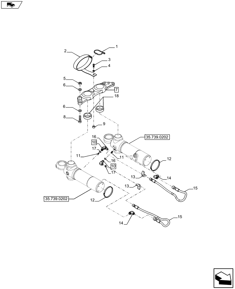 Схема запчастей Case 580SN WT - (35.739.0102) - SWING CYLINDER ATTACHMENT - HYDR LINES (35) - HYDRAULIC SYSTEMS