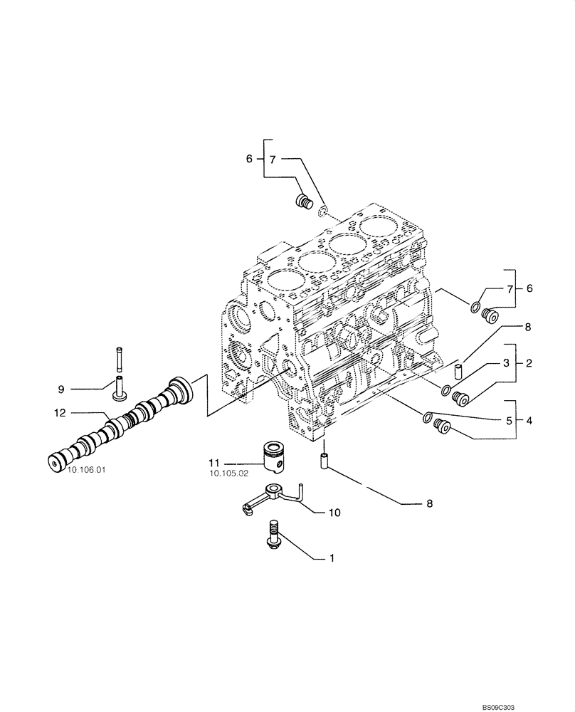 Схема запчастей Case 650L - (10.001.03) - CYLINDER BLOCK - PLUG (10) - ENGINE