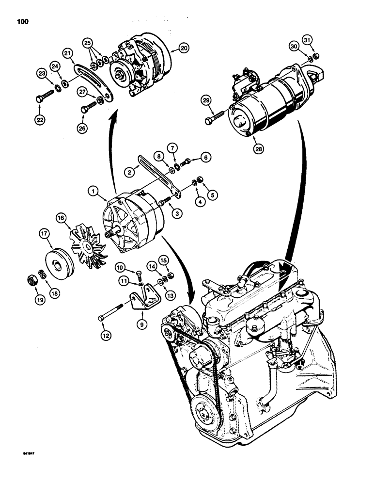 Схема запчастей Case 1835 - (100) - STARTER, ALTERNATOR, AND MOUNTING (04) - ELECTRICAL SYSTEMS