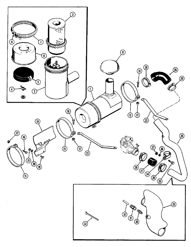 Схема запчастей Case 580B - (052) - AIR CLEANER, (159) SPARK IGNITION ENGINE (02) - ENGINE