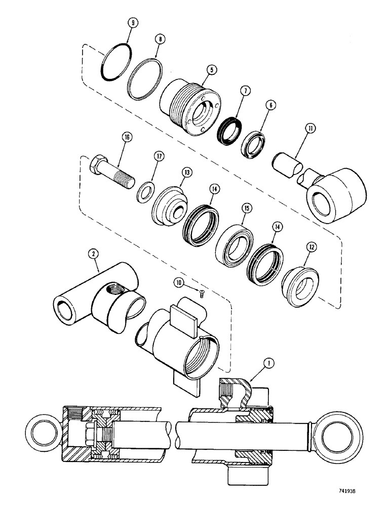 Схема запчастей Case 780 - (448) - G34235 DIPPER EXTENSION CYLINDER, GLAND HAS NO I.D. MARKS (08) - HYDRAULICS