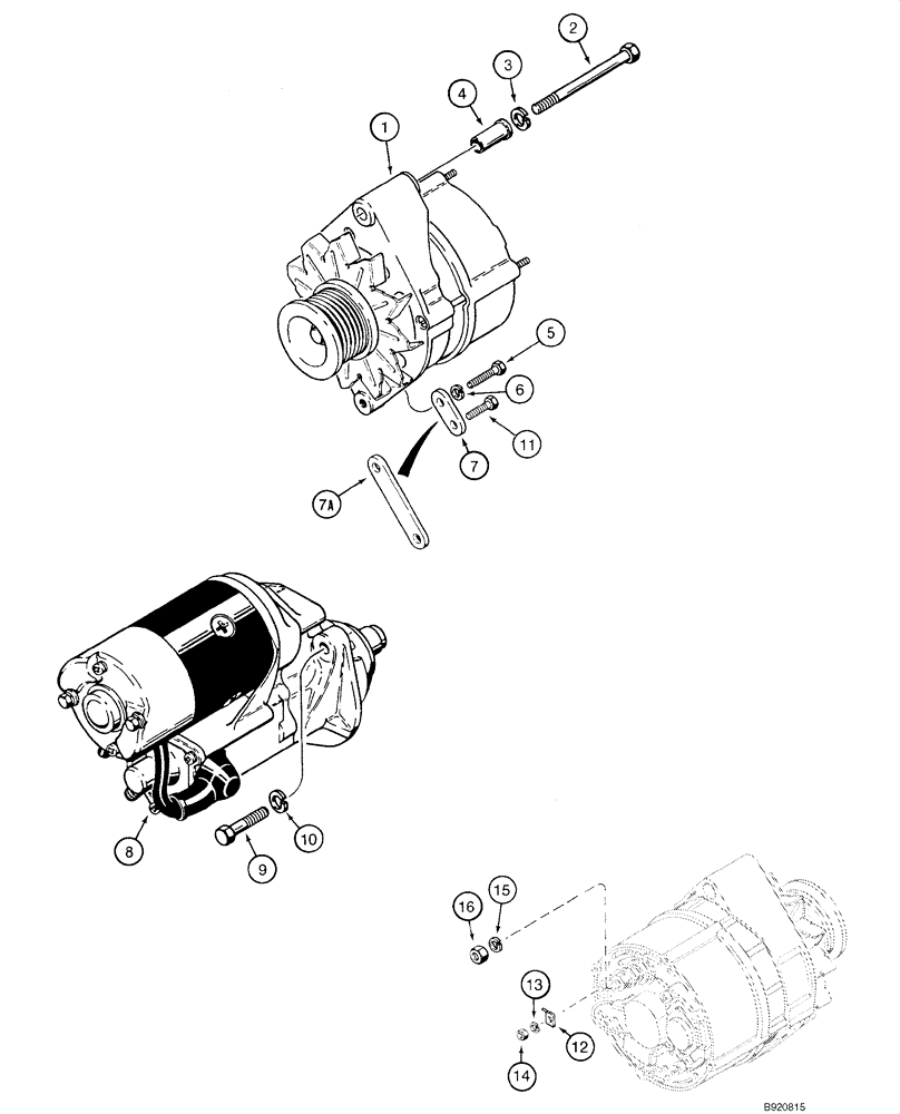 Схема запчастей Case 1840 - (04-04) - STARTER AND ALTERNATOR MOUNTING (04) - ELECTRICAL SYSTEMS