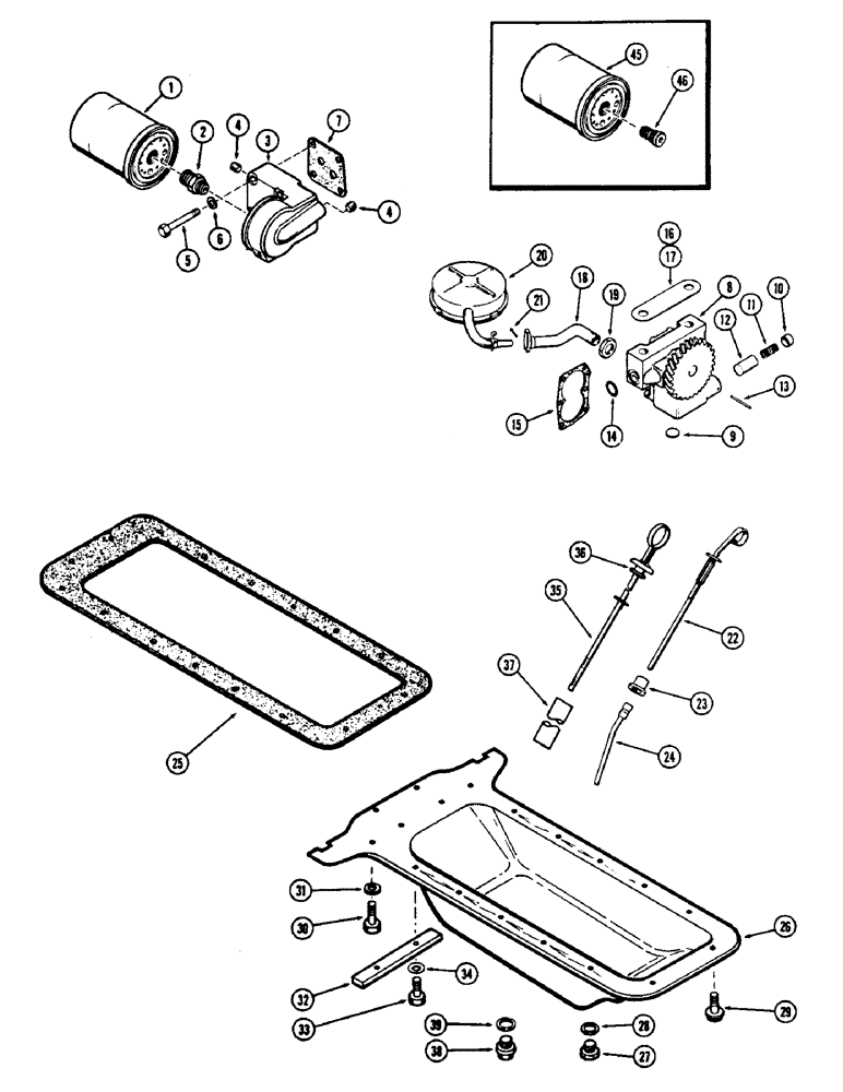 Схема запчастей Case 430CK - (038) - OIL FILTER, OIL PUMP AND OIL PAN, (188) DIESEL ENGINE 