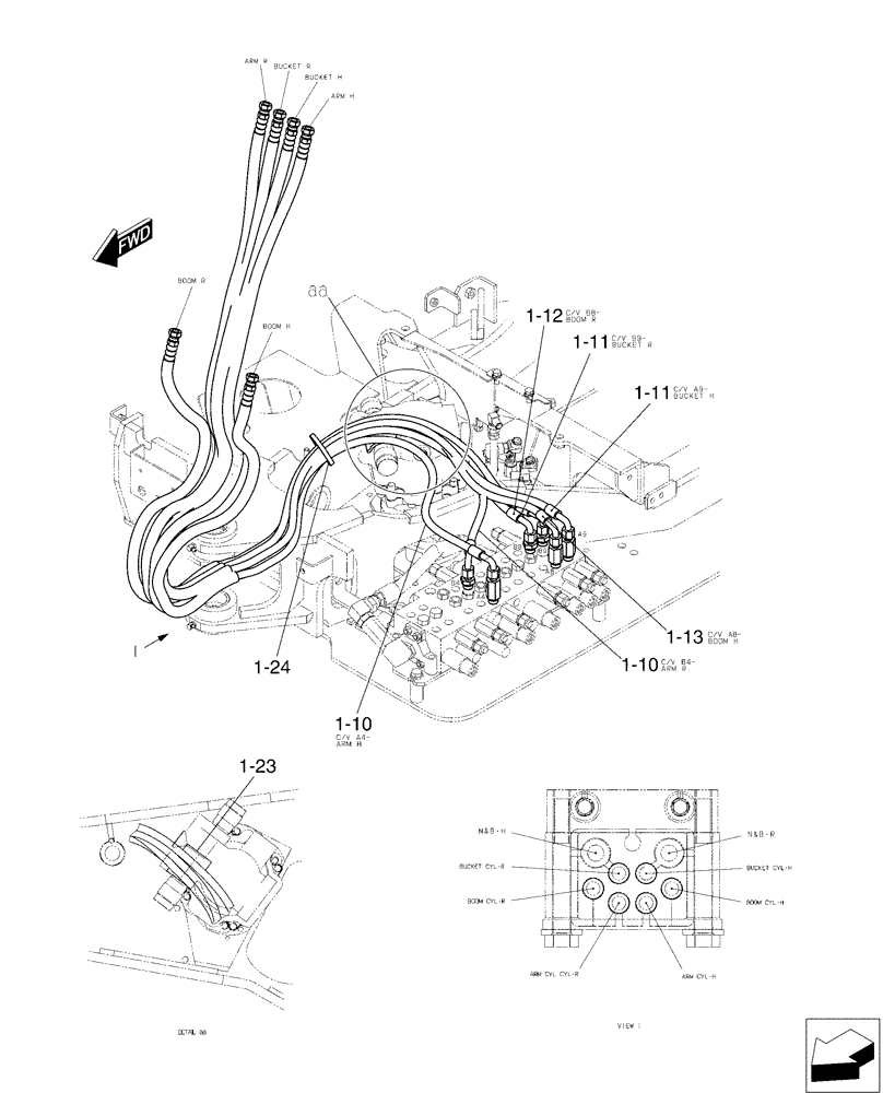 Схема запчастей Case CX17B - (01-022[01]) - HYD LINES, UPP - NIBBLER AND BREAKER (35) - HYDRAULIC SYSTEMS