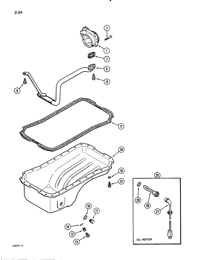 Схема запчастей Case 480E - (2-24) - OIL PUMP AND OIL PAN, 4-390 ENGINE (02) - ENGINE