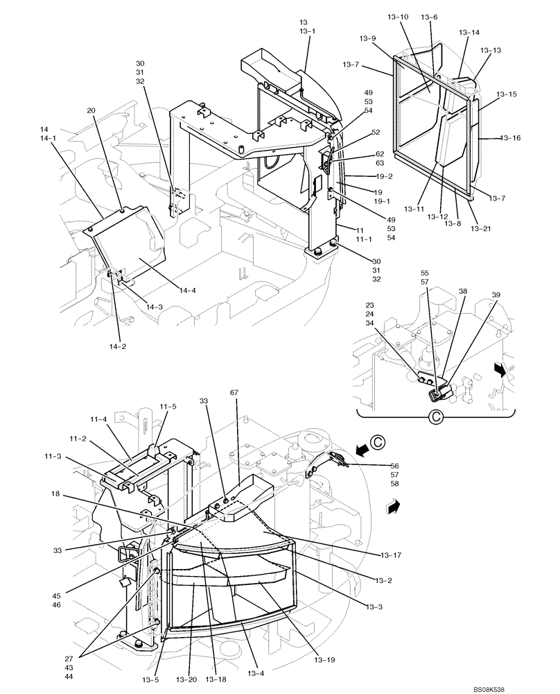 Схема запчастей Case CX50B - (05-018) - GUARD INSTALLATION CAB (COOLER) (PH21C00019F1) OPTIONAL PARTS