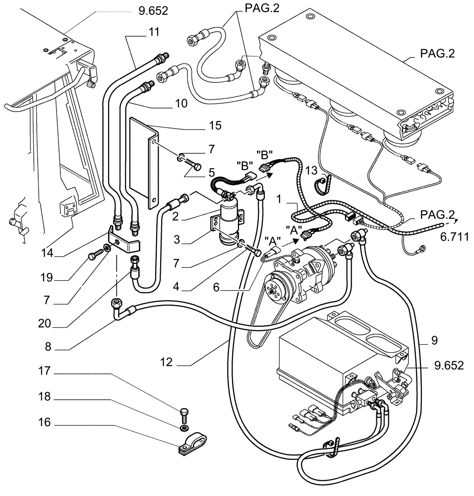 Схема запчастей Case 1850K LT - (9.665[03]) - AIR CONDITIONING - PIPING - OPTIONAL CODE 76078112 (19) - OPTIONS