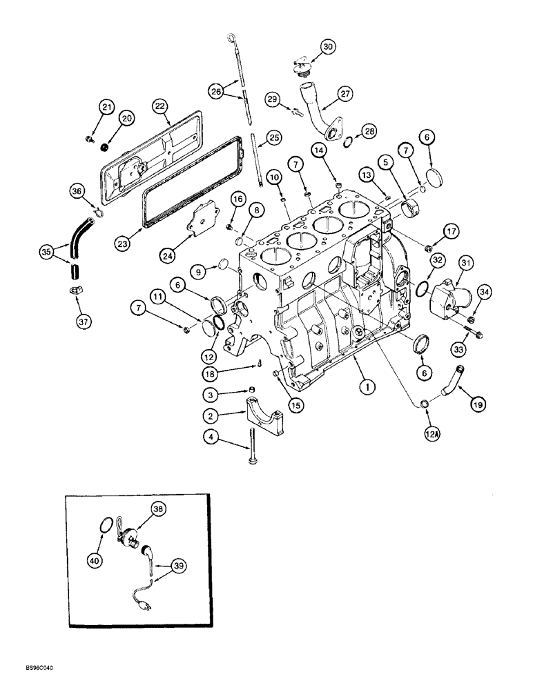 Схема запчастей Case 590SL - (2-36) - CYLINDER BLOCK, 4T-390 ENGINE (02) - ENGINE