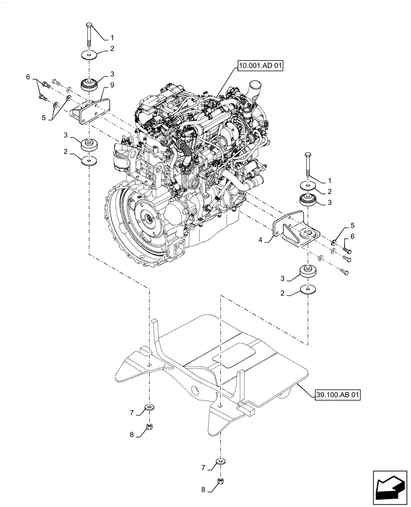 Схема запчастей Case 588H - (10.001.AK[01]) - ENGINE MOUNTING (10) - ENGINE