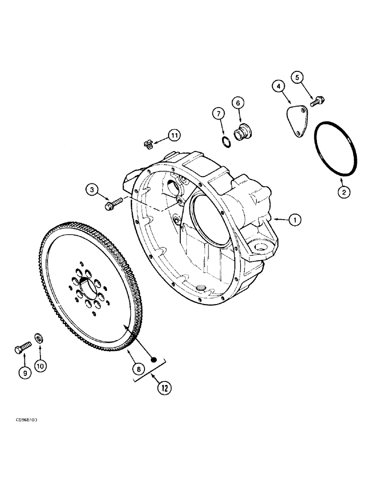 Схема запчастей Case 688BCK - (2-44) - FLYWHEEL AND HOUSING, 688B CK (120301-) (01) - ENGINE