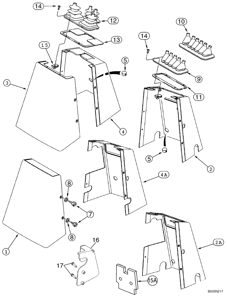 Схема запчастей Case 580M - (09-11) - COVERS - BACKHOE CONTROL TOWER, WITHOUT PILOT CONTROLS (09) - CHASSIS/ATTACHMENTS