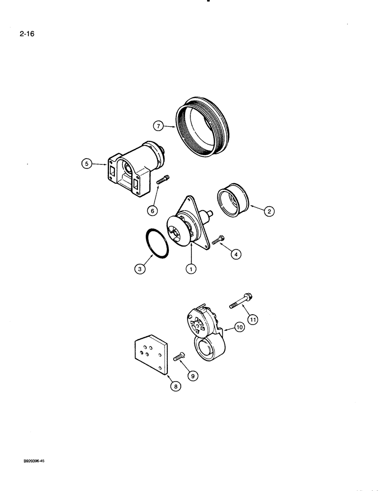 Схема запчастей Case 821 - (2-016) - WATER PUMP SYSTEM, 6T-830 ENGINE (02) - ENGINE