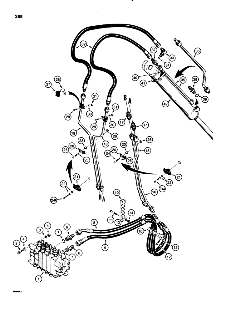 Схема запчастей Case 580SE - (368) - BACKHOE BUCKET CYL HYD CIRCUIT,MODEL W/EXTENDABLE DIPPER MODELS W/1BOOM MOUNTING PIN AT SWING TOWER (08) - HYDRAULICS