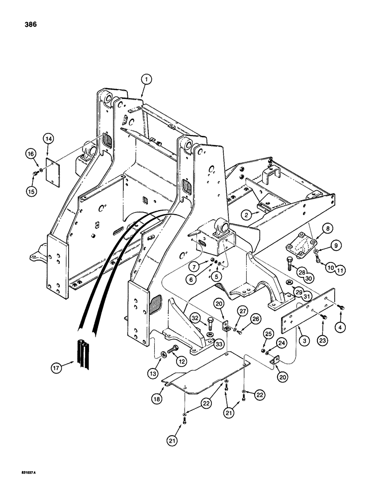 Схема запчастей Case 1150D - (386) - MAIN FRAME AND PULL HOOK, LOADER MODELS (09) - CHASSIS/ATTACHMENTS