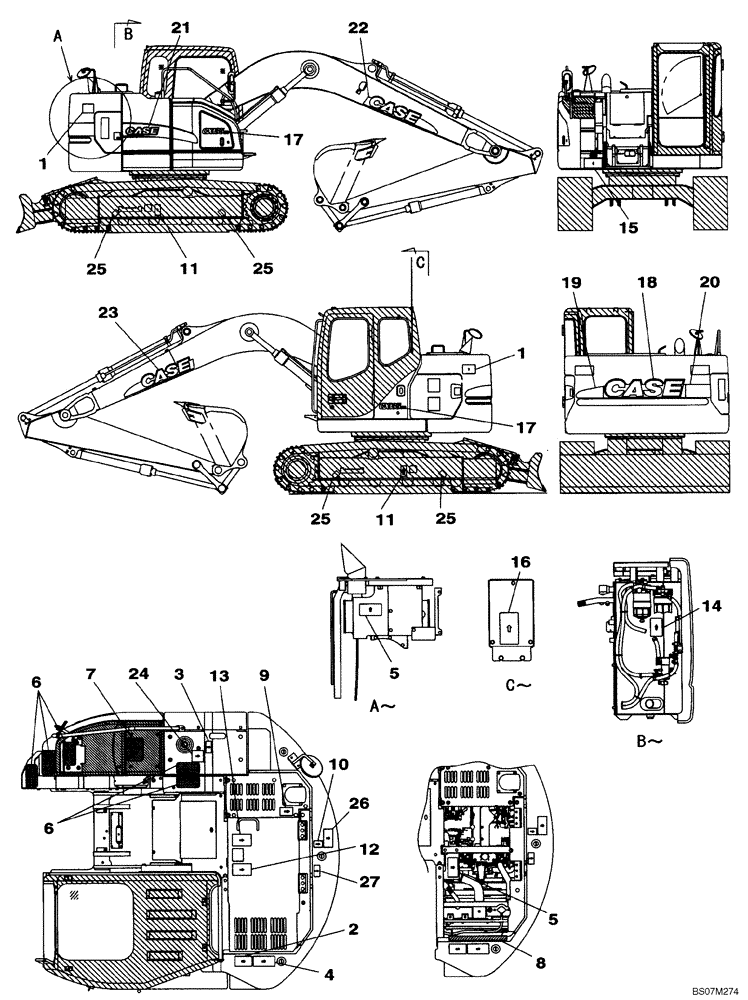 Схема запчастей Case CX135SR - (09-47) - DECALS (09) - CHASSIS/ATTACHMENTS