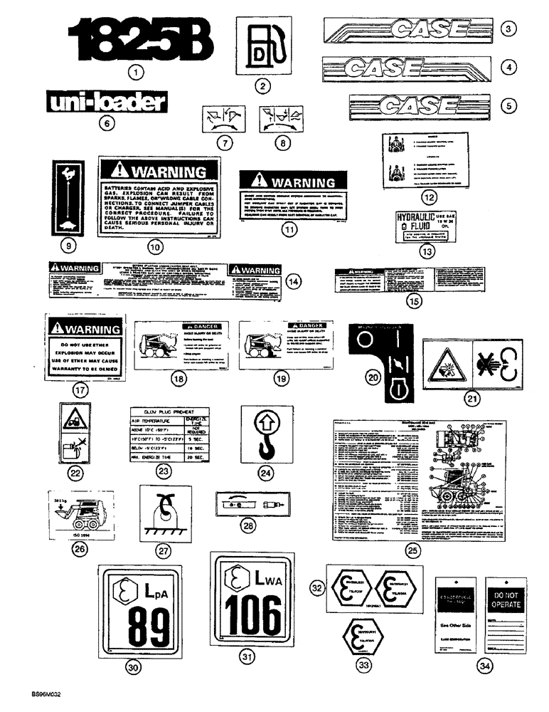 Схема запчастей Case 1825B - (9-66) - DECALS, DANISH, EUROPE (09) - CHASSIS/ATTACHMENTS