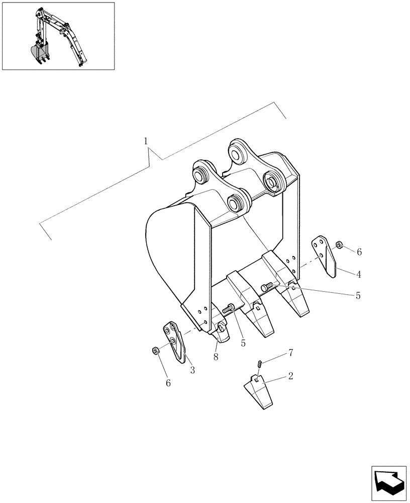 Схема запчастей Case CX27B - (5.9121[01]) - BUCKET (L=350MM) - 747633010 (05) - Section 5