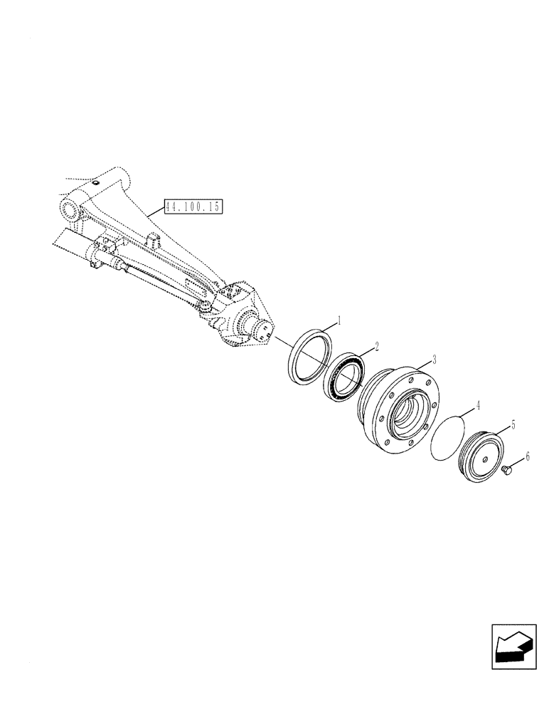 Схема запчастей Case 580SM - (44.101.04) - AXLE, FRONT (86990837) - HUB AND BEARINGS (44) - WHEELS