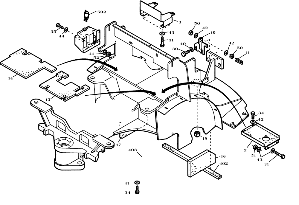 Схема запчастей Case 321D - (01.500[2988601002]) - REAR FRAME (39) - FRAMES AND BALLASTING