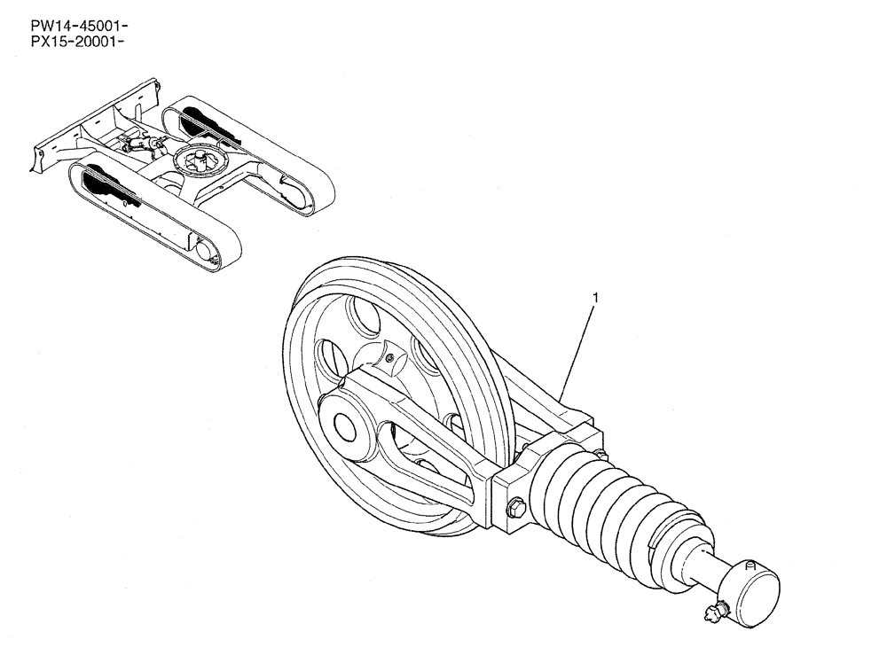 Схема запчастей Case CX31B - (02-003) - IDLER ASSY, CRAWLER , P/N PX52D00032F1 (48) - TRACKS & TRACK SUSPENSION