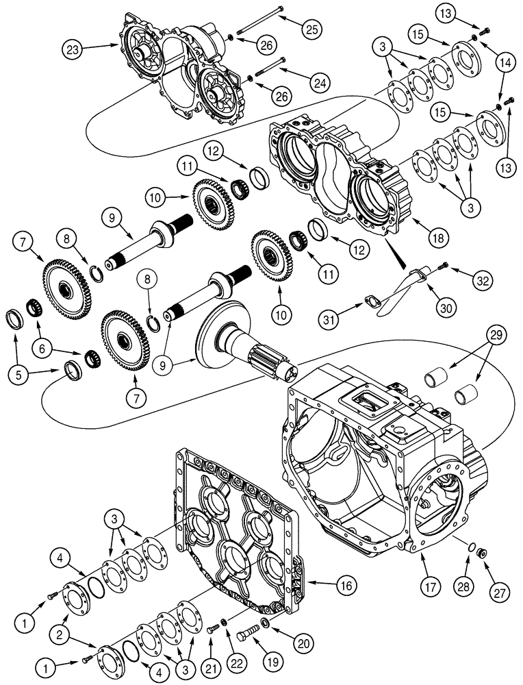 Схема запчастей Case 650H - (06-04) - TRANSMISSION HOUSING, BEVEL PINION SHAFT AND GEAR (06) - POWER TRAIN