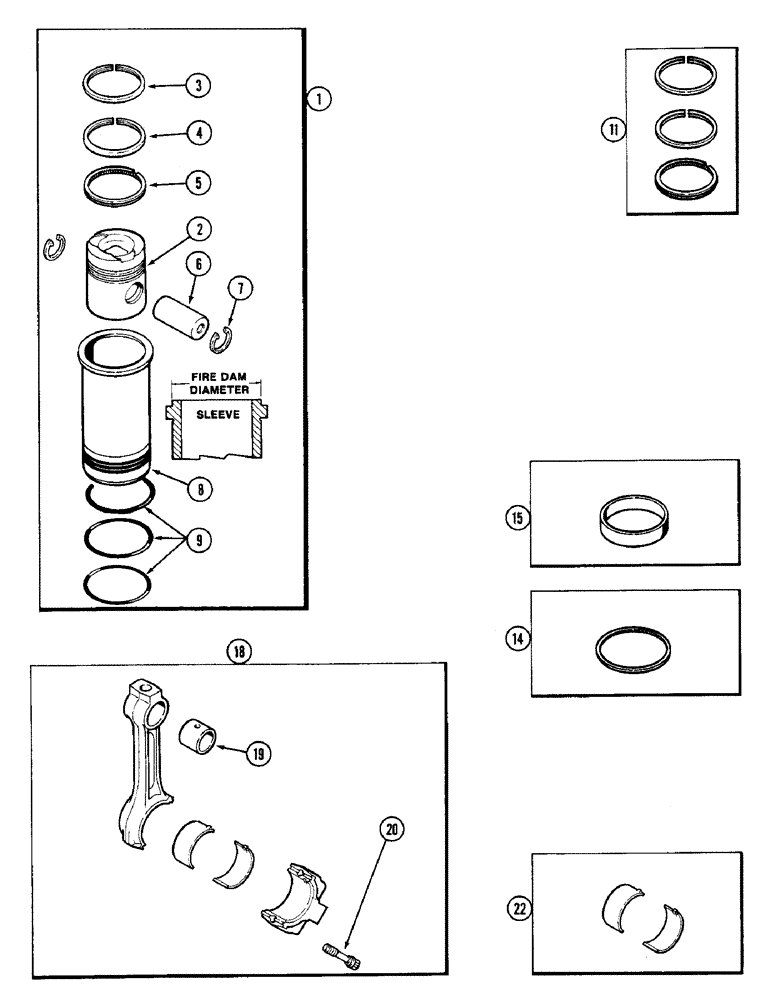 Схема запчастей Case W14 - (038) - PISTONS AND SLEEVES, W/ 5.189 INCH - 5.194 INCH FIRE DAM DIA. SLEEVE, 336BD & 336BDT DIESEL ENGINE (02) - ENGINE