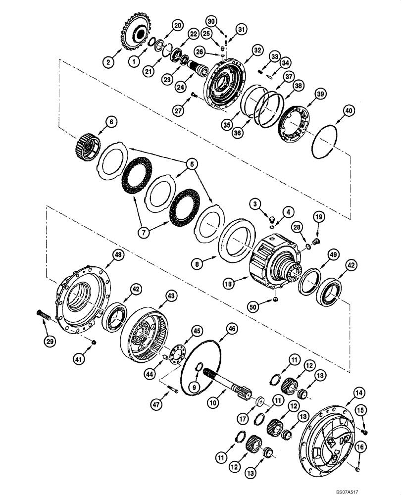 Схема запчастей Case 845 DHP - (06.34[00]) - REAR AXLE DANA - PLANETARY REDUCTION AND SERVICE BRAKE (06) - POWER TRAIN