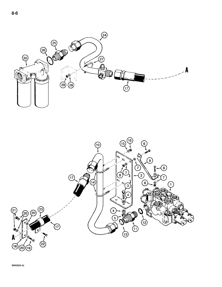 Схема запчастей Case 721 - (8-06) - HYDRAULIC CIRCUIT, LOADER CONTROL VALVE TO FILTER (08) - HYDRAULICS