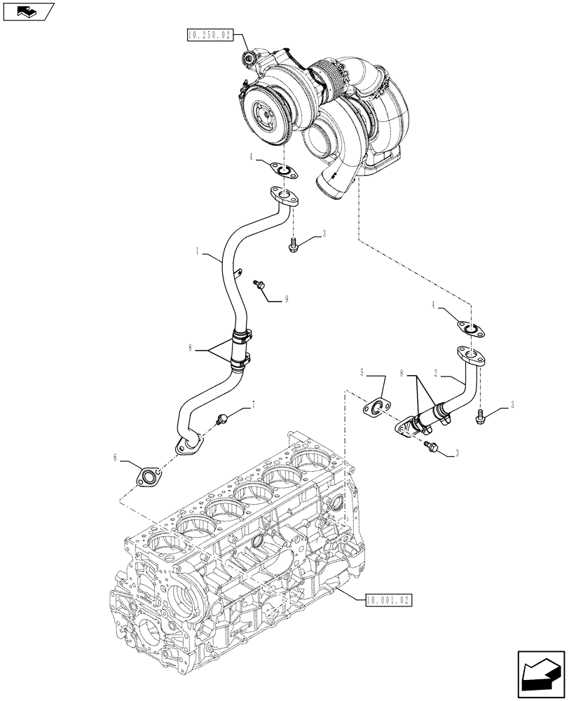 Схема запчастей Case F3DFA613B E004 - (10.250.03[02]) - TURBOBLOWER PIPES (504386825) (10) - ENGINE