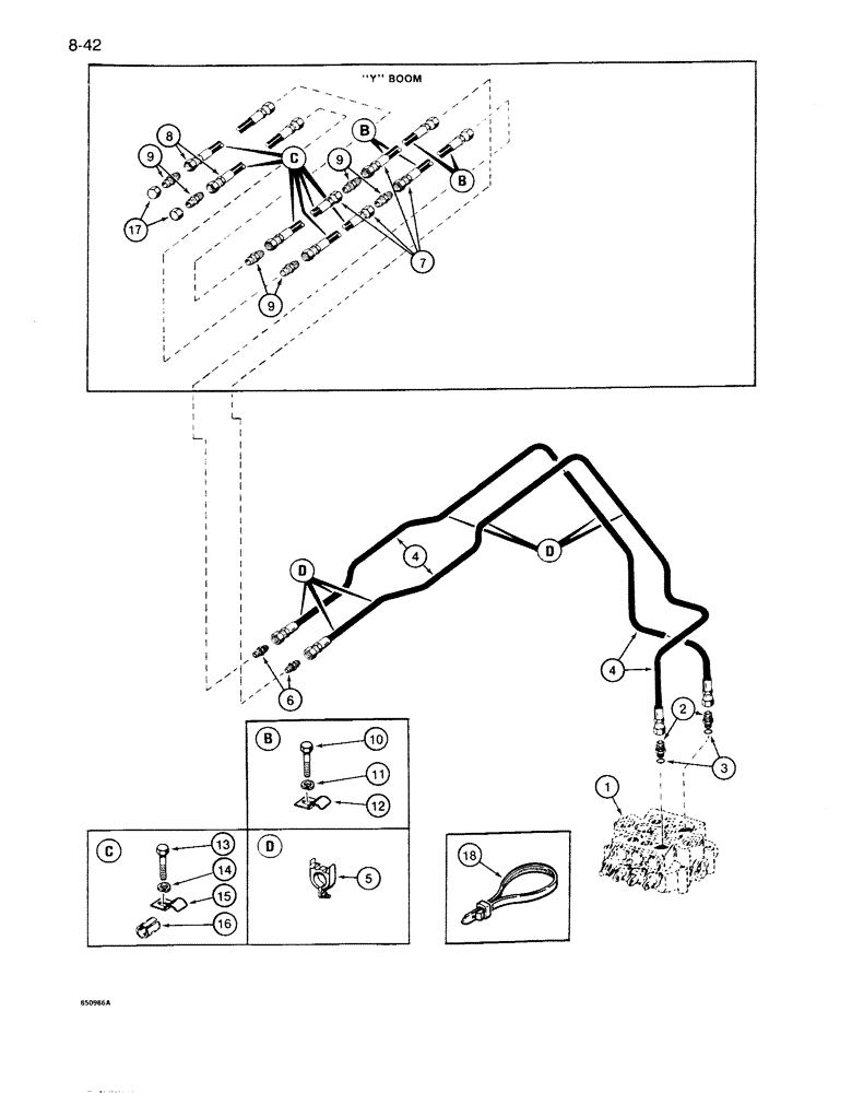 Схема запчастей Case 1086B - (8-042) - AUXILIARY CIRCUIT, USED WITH WRIST-O-TWIST OR 4-IN-1 BUCKET (08) - HYDRAULICS