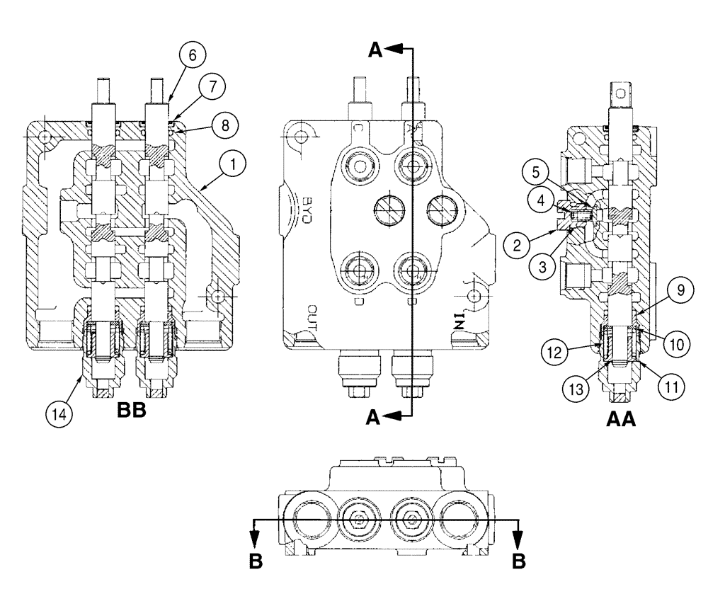 Схема запчастей Case 6030 - (08-09) - VALVE, CONTROL STAKEDOWN CONTROL (08) - HYDRAULICS