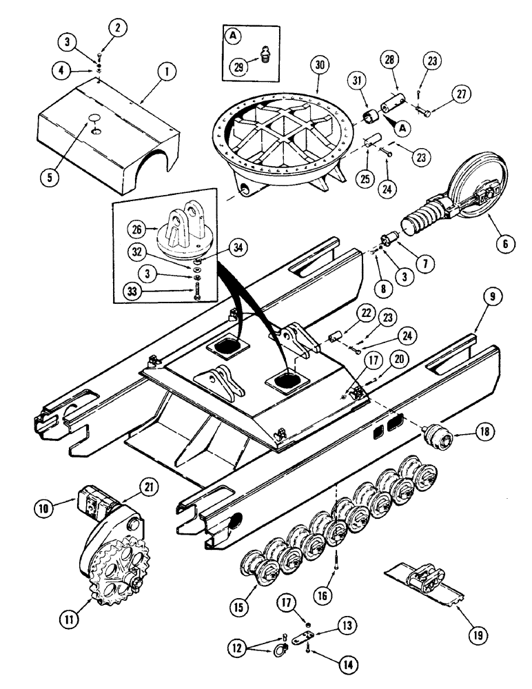 Схема запчастей Case 40 - (050) - CRAWLER UNDERCARRIAGE AND ATTACHING PARTS, (USED ON UNITS WITH OPTIONAL LEVELER) (48) - TRACKS & TRACK SUSPENSION