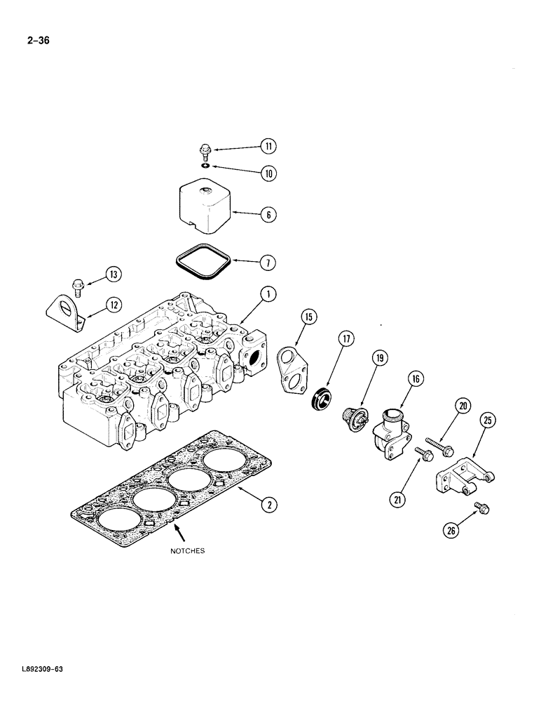 Схема запчастей Case 688 - (2-36) - CYLINDER HEAD AND COVERS, 4T-390 ENGINE (02) - ENGINE