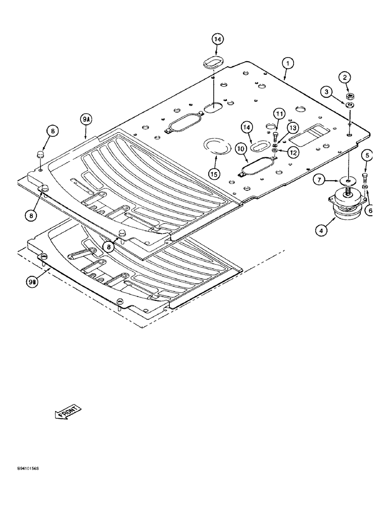 Схема запчастей Case 9030B - (9-054) - CAB FLOOR, FLOOR MOUNTING AND FLOOR MATS, PRIOR TO P.I.N. DAC03#2001 (09) - CHASSIS