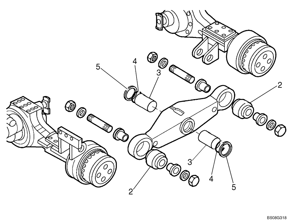 Схема запчастей Case 340 - (39A00010627[002]) - RUBBER BUSHING REPLACEMENT, REAR SUSPENSION (UPGRADE BULLETIN W0706) (27) - REAR AXLE SYSTEM